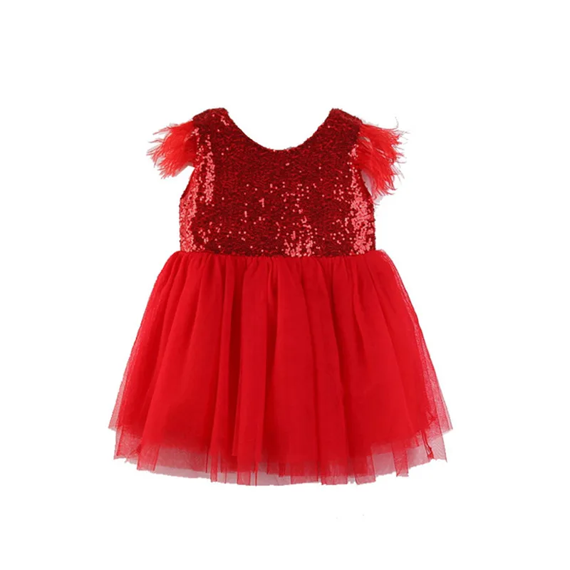 Toddler Baby Girl Princess Kid clothes round neck sleeveless Tassel Tulle Polyester backless Sequin Party Mini Dresses one piece | Детская