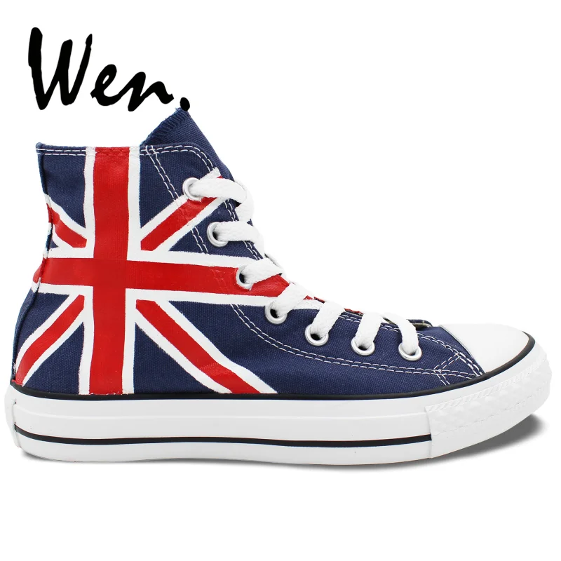 Вэнь синий дизайн с ручной росписью обуви Изготовленные На Заказ Флаг