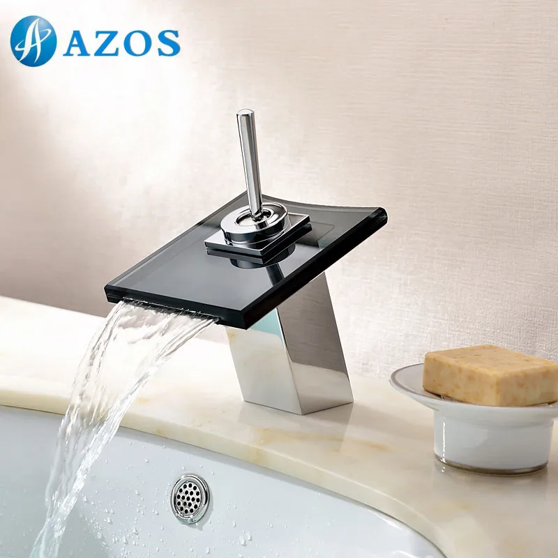 Смеситель для ванной комнаты хромированный полировальный черный стеклянный