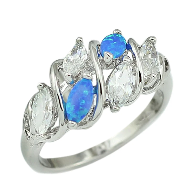 HAIMIS Синий огненный опал посеребренное модное Ювелирное кольцо с опалом