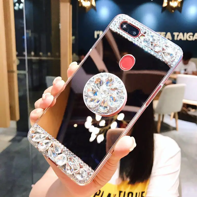 Rose Gold Для huawei Honor 8 8X9 10 lite 6C Pro 7C 7X 7A 8A Y6 Y7 Prime Y9 P Smart Стразы Стенд Зеркало чехол со стразами - Цвет: Rose Gold