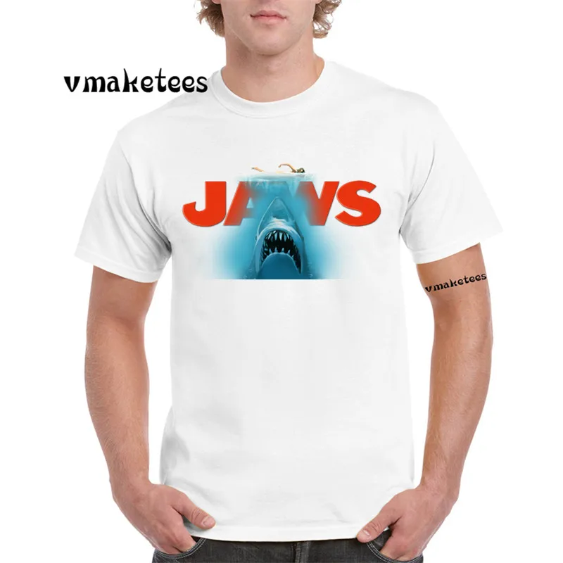 Jaws Movie Vintage Poster T-shirt O-Neck Short sleeves Casual Homme Hipster Shark T Shirt GMT712 | Мужская одежда