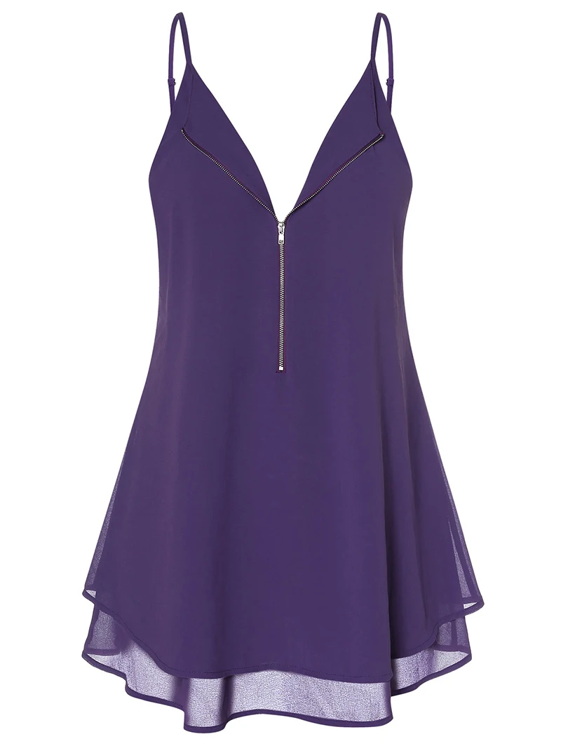 PlusMiss Plus Size 5XL Front Zipper Spaghetti Strap Cami Tops Women Summer Chiffon Beach Loose Camisole Vest Big XXXXL XXXL | Женская