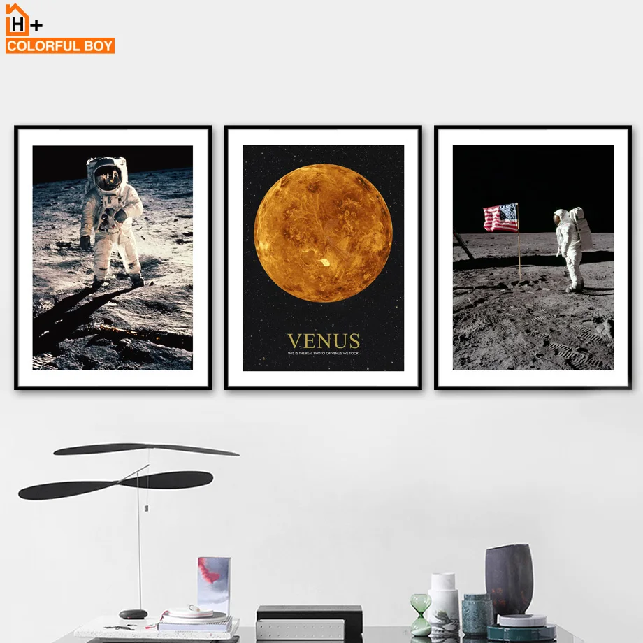 Настенная картина Venus Moon Lander с изображением астронавта и времени квадратная