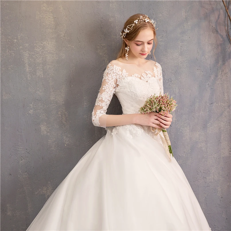 Vestidos De Novia женское белое свадебное платье с коротким рукавом и длинным шлейфом