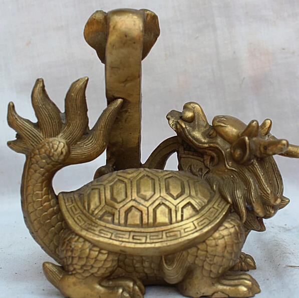 ymying 1018++++++7&quot lucky Chinese Pure Brass handwork Fengshui Dragon Turtle RU YI Statue FU | Дом и сад