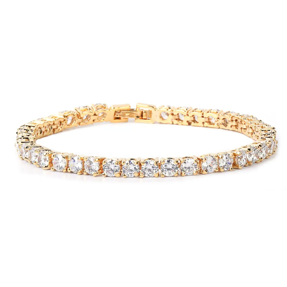 Iced Zircon Теннисный браслет-цепочка мужские хип-хоп ювелирные изделия медный материал золотой серебряный розовый цвет коробка застежка CZ браслет звено 18,5 см