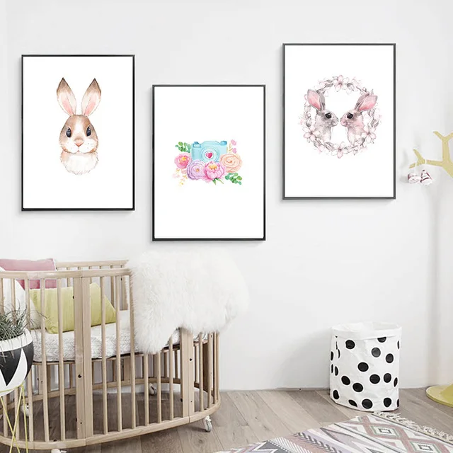 

No framed Cartoon Animal Corolful Flower Home Wall Decoration Canvas Painting Single Poster Space Art For Children Kids Room
