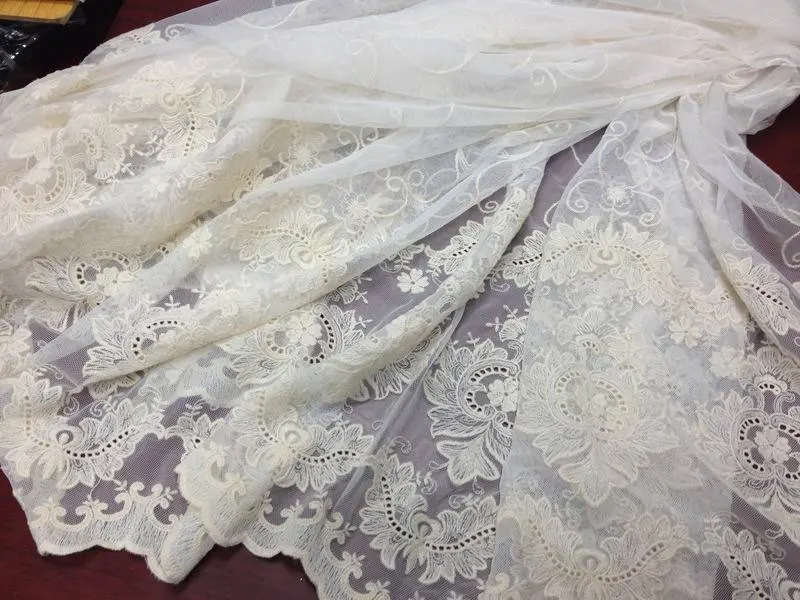 Винтажная кружевная ткань цвета слоновой кости с цветочной вышивкой свадебное