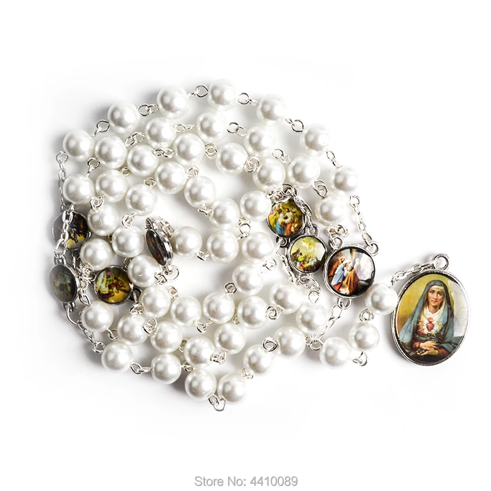 Цепочка ожерелье из белого стекла с синими акриловыми бусинами Seven Sorry|Цепочки| |