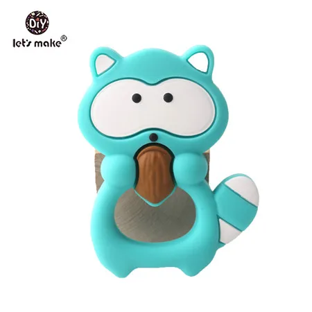 turquoise Raccoon Let's Make детский прорезыватель, 1 шт., подвеска в виде сердца, единорога, лисы, силиконовый Прорезыватель в виде животных, сделай сам, цепочка для соски, ожерелье, игрушки для прорезывания зубов - Цвет: turquoise Raccoon