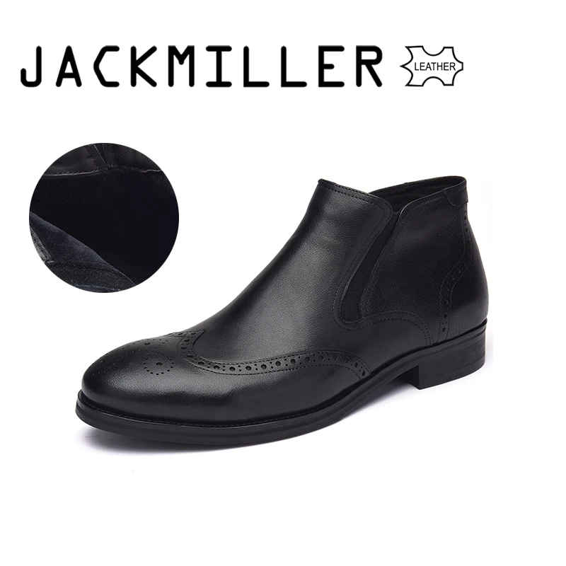 Jackmiller Top Brand Men's Boots Spring Autumn Cow Leather Men Rubber Outsole Goring &amp Side Zipper Black Color Fall | Обувь