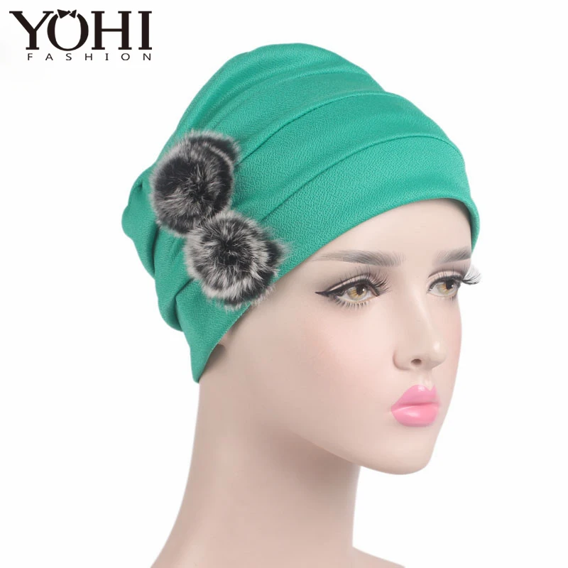 

New luxury Women genuine rabbit hair bulb Chemo beanie Cap Sleep Turban Hat Liner Bonnet