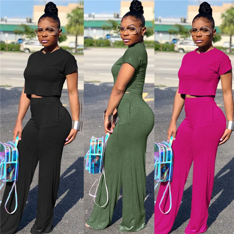 2019 Летние повседневные Комбинезоны из двух частей укороченный топ и широкие