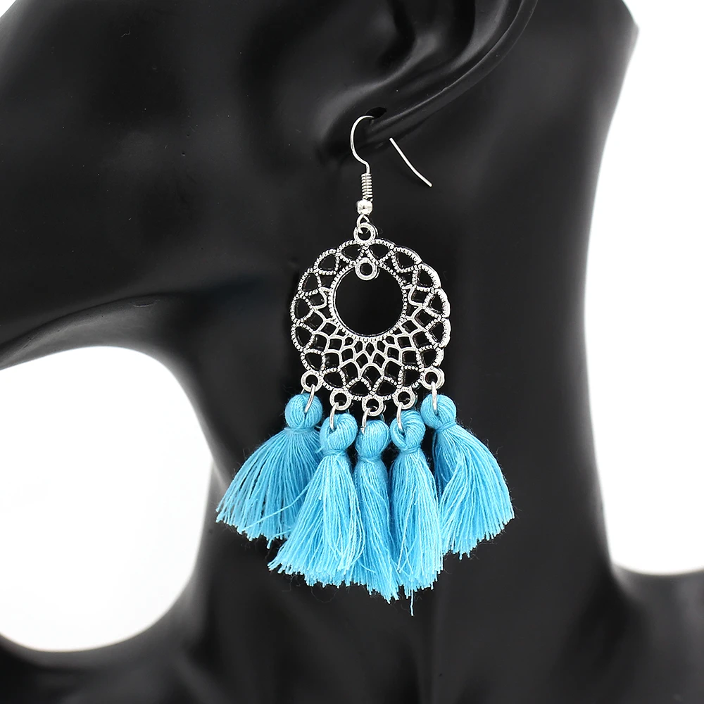 Женские серьги с кисточками YOSEE черные белые синие красные розовые длинные из