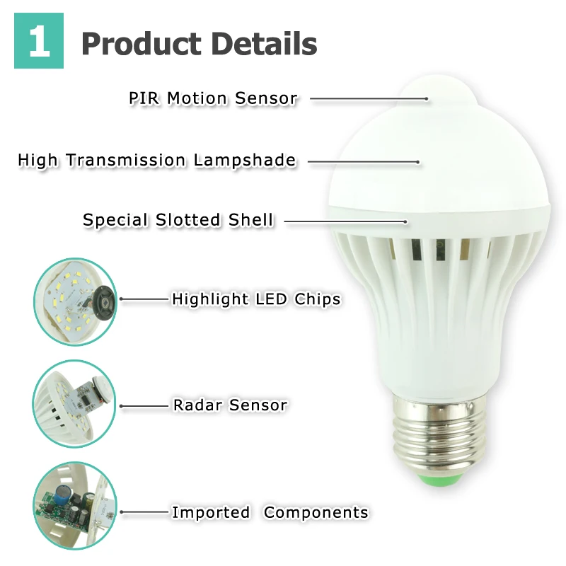 Светодиодная лампа с датчиком движения 5 Вт 7 9 E27 220 В 240 В|e27 bakelite lamp holder|e27 dimmable led