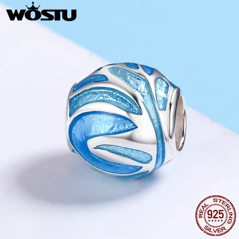 WOSTU новинка 925 пробы серебряные фейерверки небесно голубые эмалированные бусины