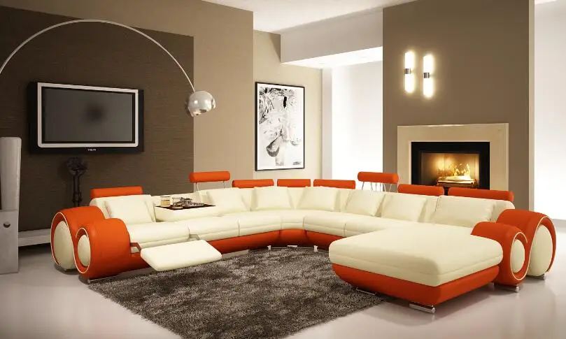 U образный угловой кожаный диван комплект для гостиной кресло с оттоманкой|sectional