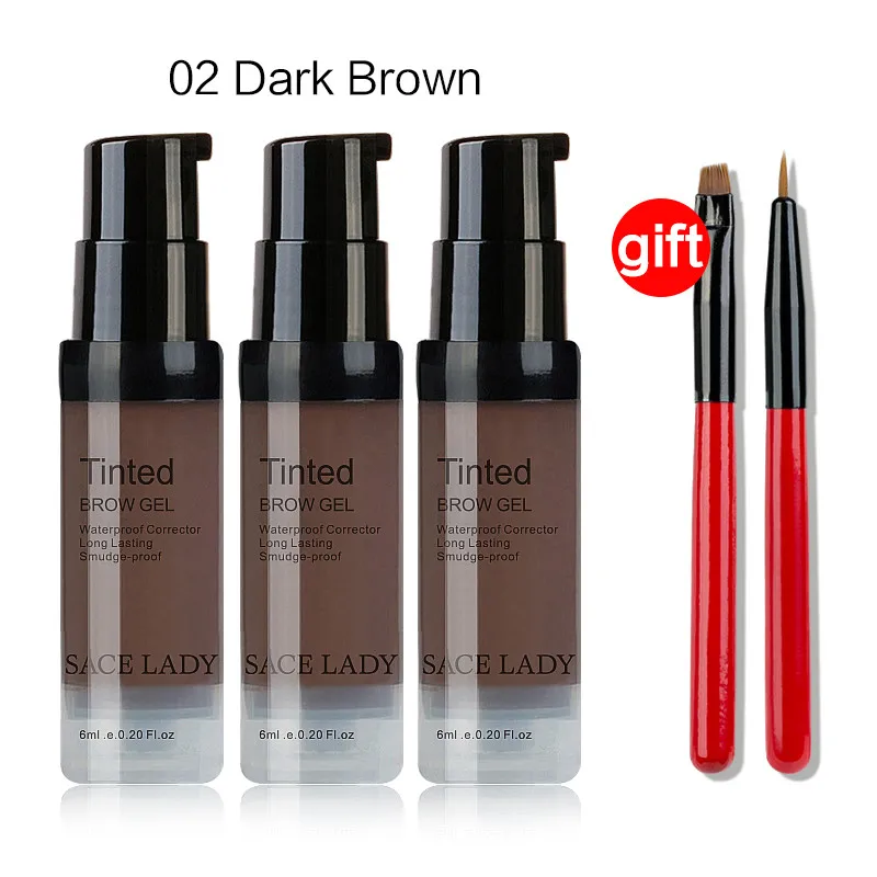 02 Dark Brown Set SACE LADY Купить получить 1 подарок 3 набор тентов для бровей водостойкая хна гель-Кисть для макияжа Набор крема для бровей Макияж КРАСКА усилитель косметика - Цвет: 02 Dark Brown Set