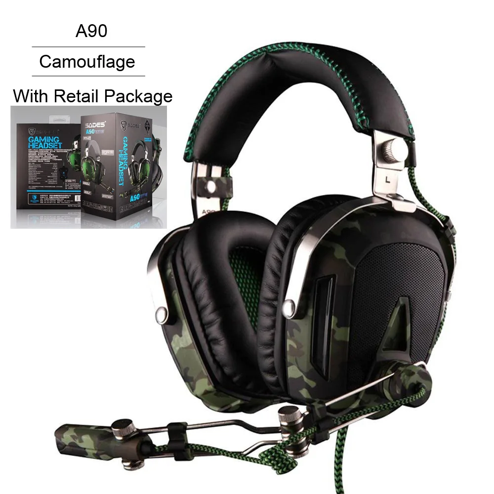 SADES A90 Pilot USB 7,1, игровые наушники с объемным звуком, гарнитура, 7 цветов, дыхательные огни для PC Gamer, камуфляж