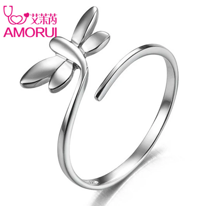 Обручальные кольца AMORUI для женщин открытый регулируемый с животным стрекоза