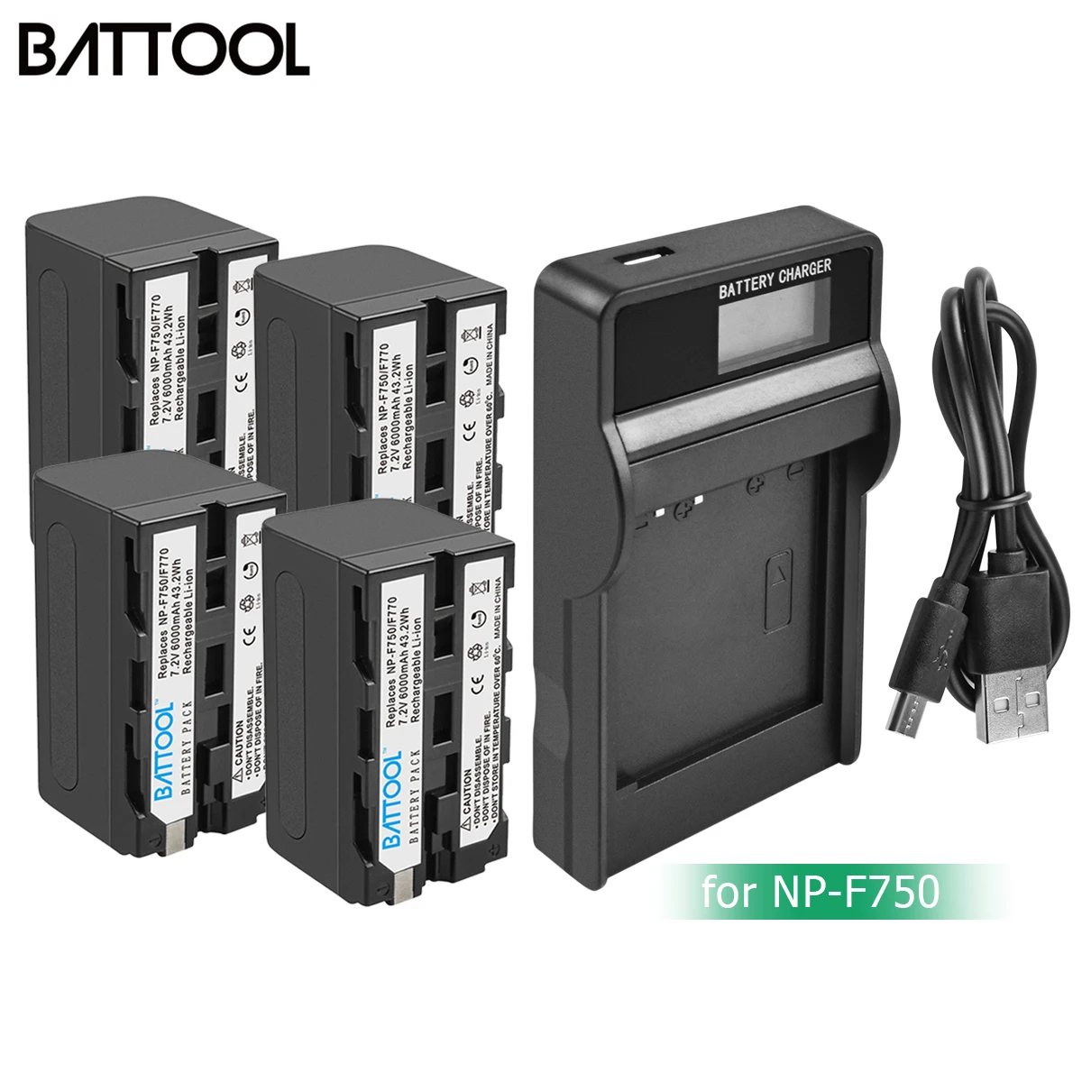 4X Battery Charger Bonacell 6000 мА/ч, NP-F770 NP-F750 NP F770 np f750 NPF770 750 батареи+ ЖК-дисплей Зарядное устройство для sony NP-F550 NP-F770 NP-F750 F960 F970 L10 - Цвет: 4X Battery Charger