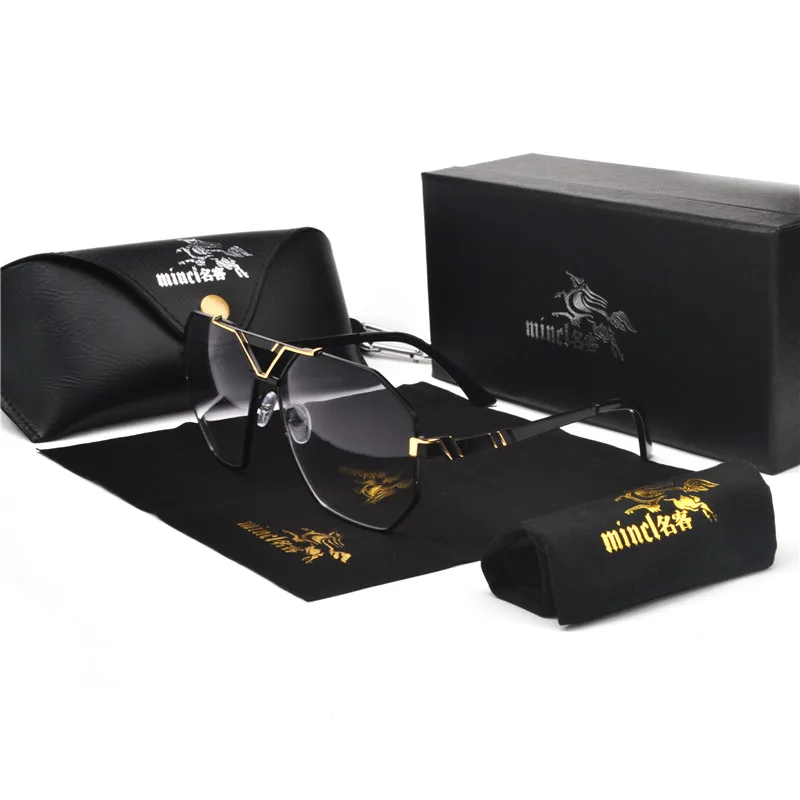 MINCL/ 2019 Oversize Square Sunglasses Women Fashion Flat Top Gradient Sun Glasses Men Rimless Large Frame with box FML | Аксессуары для