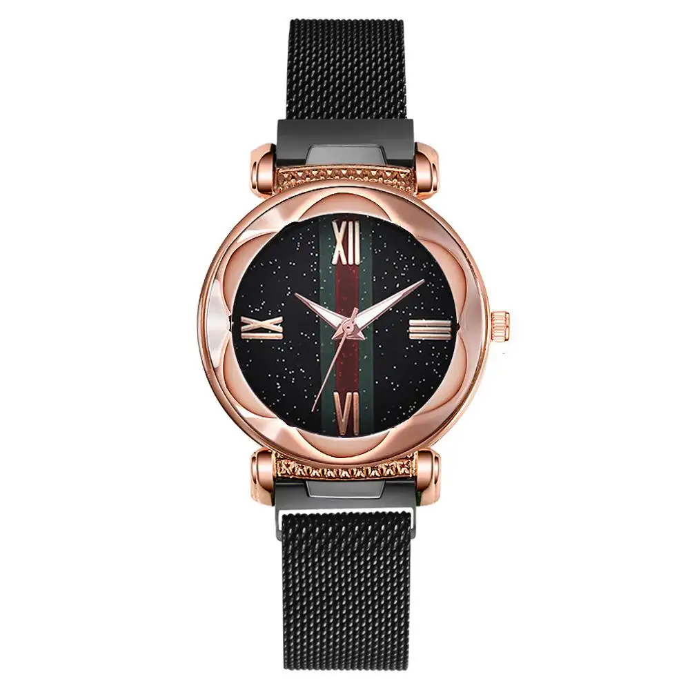 Luxury Rose Gold Watch Women Flower Surface Wrist Watches Fashion Starry Sky Magnetic Designer Ladies Quartz Clock Gift | Наручные часы