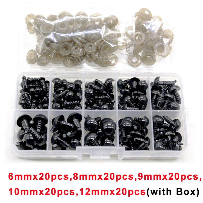 100pcs box 100 шт 10 мм Глазные яблоки для кукол аксессуары черный пластик плюшевые защитные глаза амигуруми для игрушек 6 мм 8 мм 12 мм DIY Забавные игрушки глаза животные - Цвет: 100pcs box
