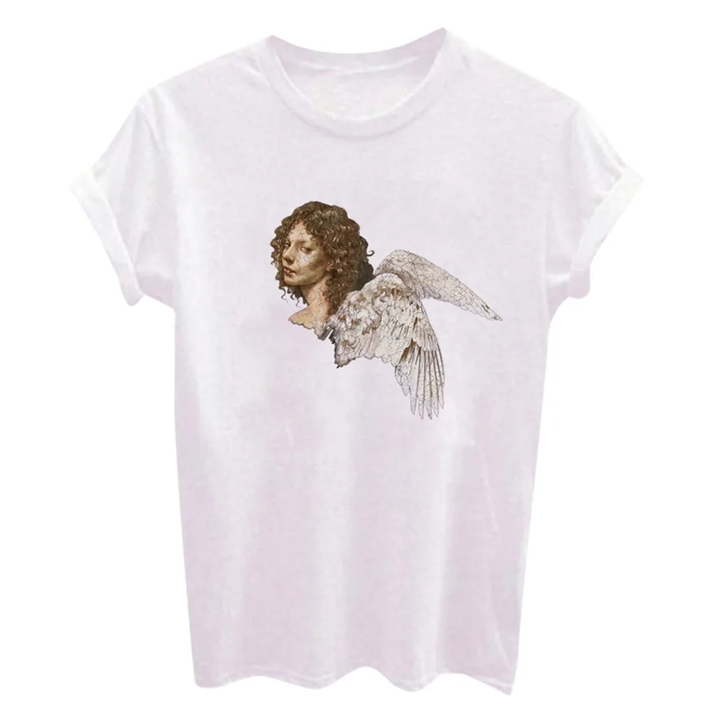 Женская футболка с принтом ангела JAYCOSIN свободная повседневная короткими