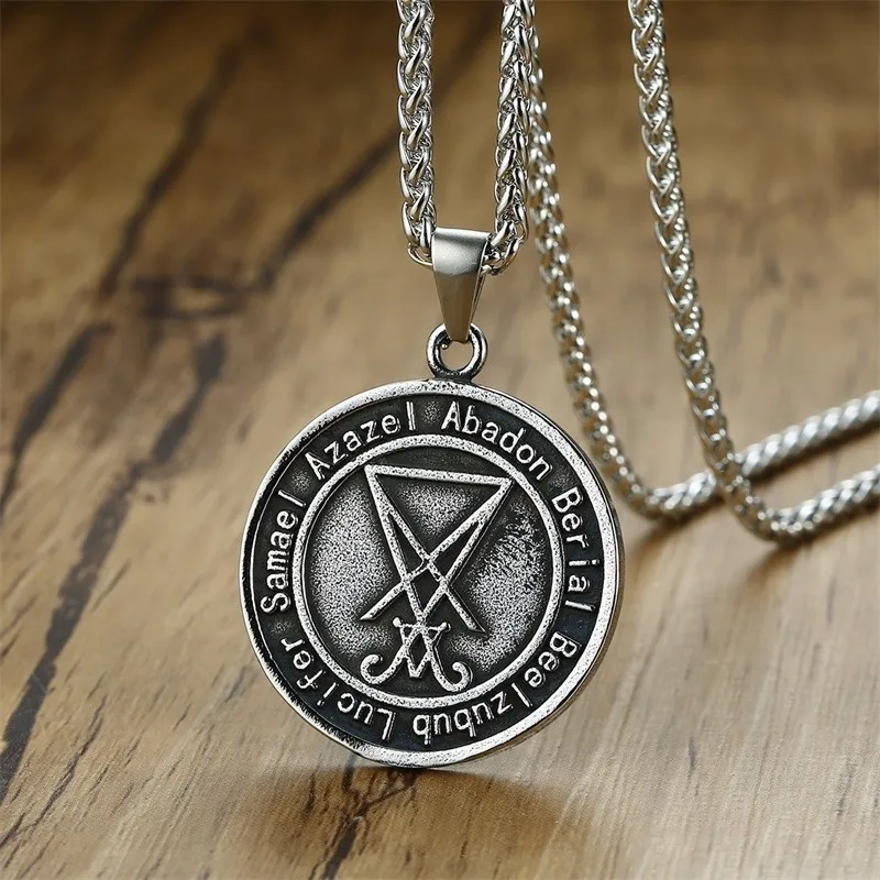 

Vantage Men's Stainless Steel Necklace Sigil Lucifer Satan Pendant Satanic System Emblem Amulet Charm Sign Medallion