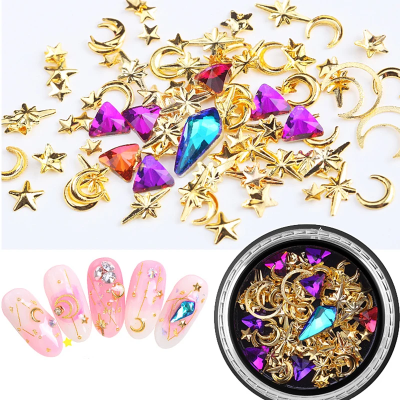 Звезда/Луна/треугольник/полоса/линия с заклепками блестящий дизайн ногтей Декор