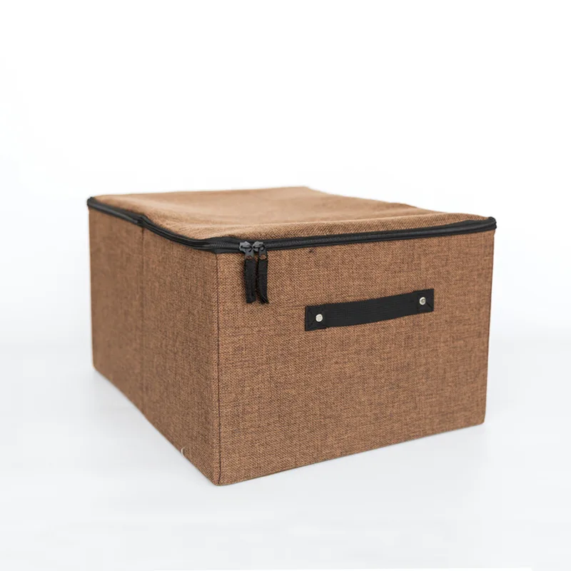 Хлопковая коробка для хранения ОБИТАЯ льняной тканью большая емкость стеганая