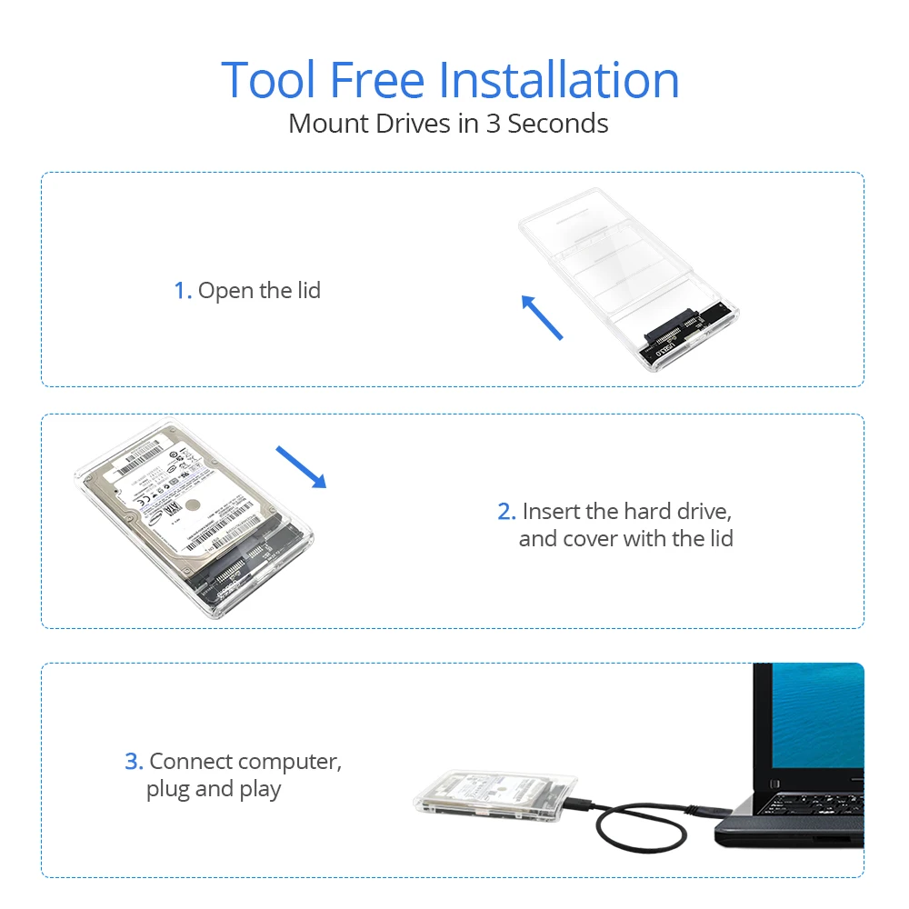 TISHRIC прозрачный корпус для жесткого диска Caddy Box HDD 2 5 SSD SATA USB 3 0 адаптер жесткий