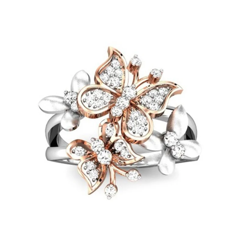 Crazy Feng Романтические свадебные аксессуары Feeme цвета розового золота австрийский хрусталь CZ бабочка кольца