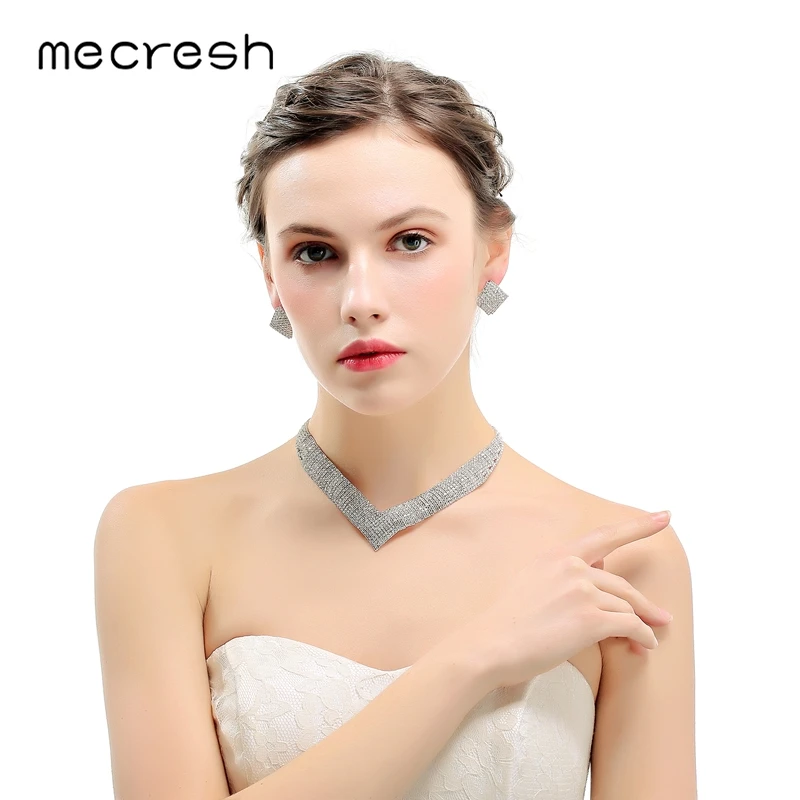 Mecresh Luxury Classic Crystal Bridal Jewelry Set for Women Clear Rhinestone Wedding Bracelets Necklace Sets 2018 TL475+SL341 | Украшения и