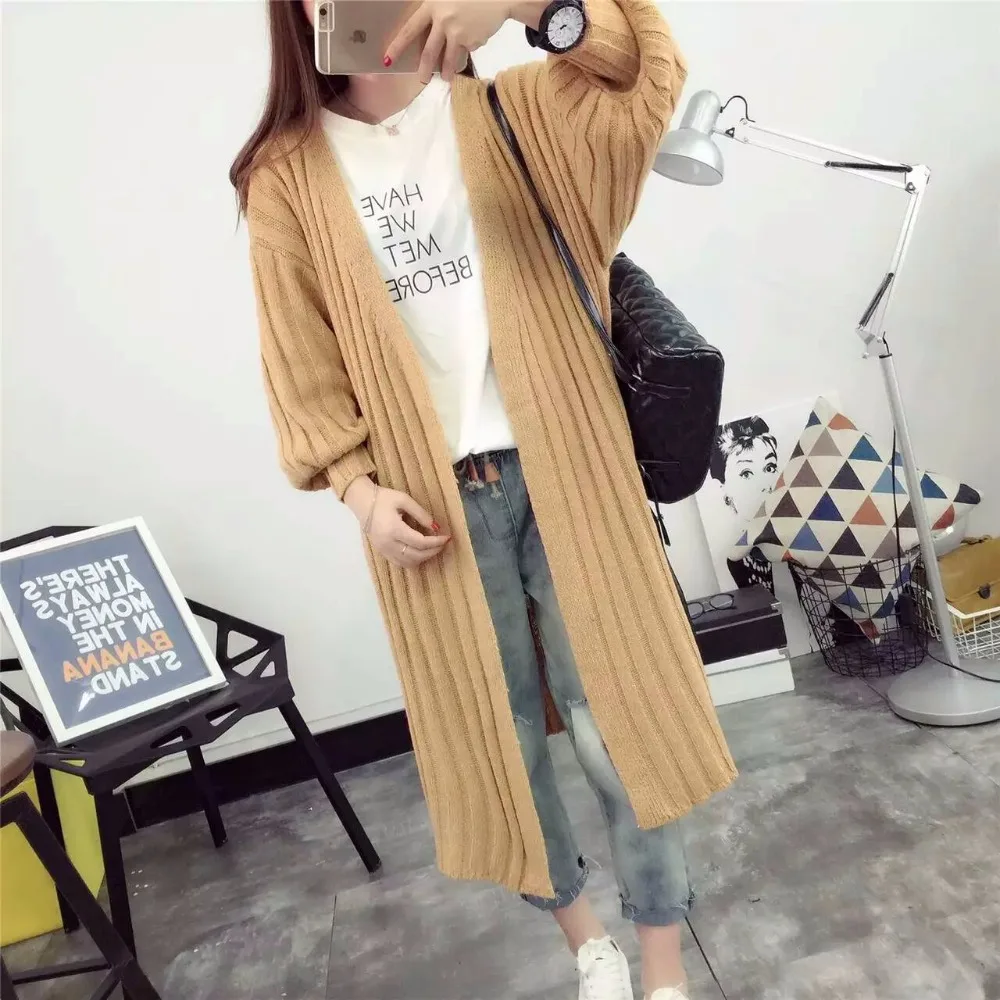 2017 Фонари рукавом корейский длинный кардиган женский stiriped тонкий свитер Для