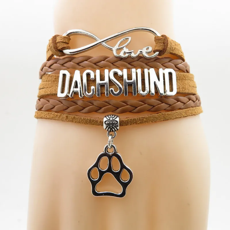 Brown - Dachshund Любовь браслет с надписью Dachshund собак амулет лапа такса браслеты с изображением Air Force MOM браслеты с подвесками в виде таксы, браслет с подвеской в виде лапы - Metal Color: Brown - Dachshund