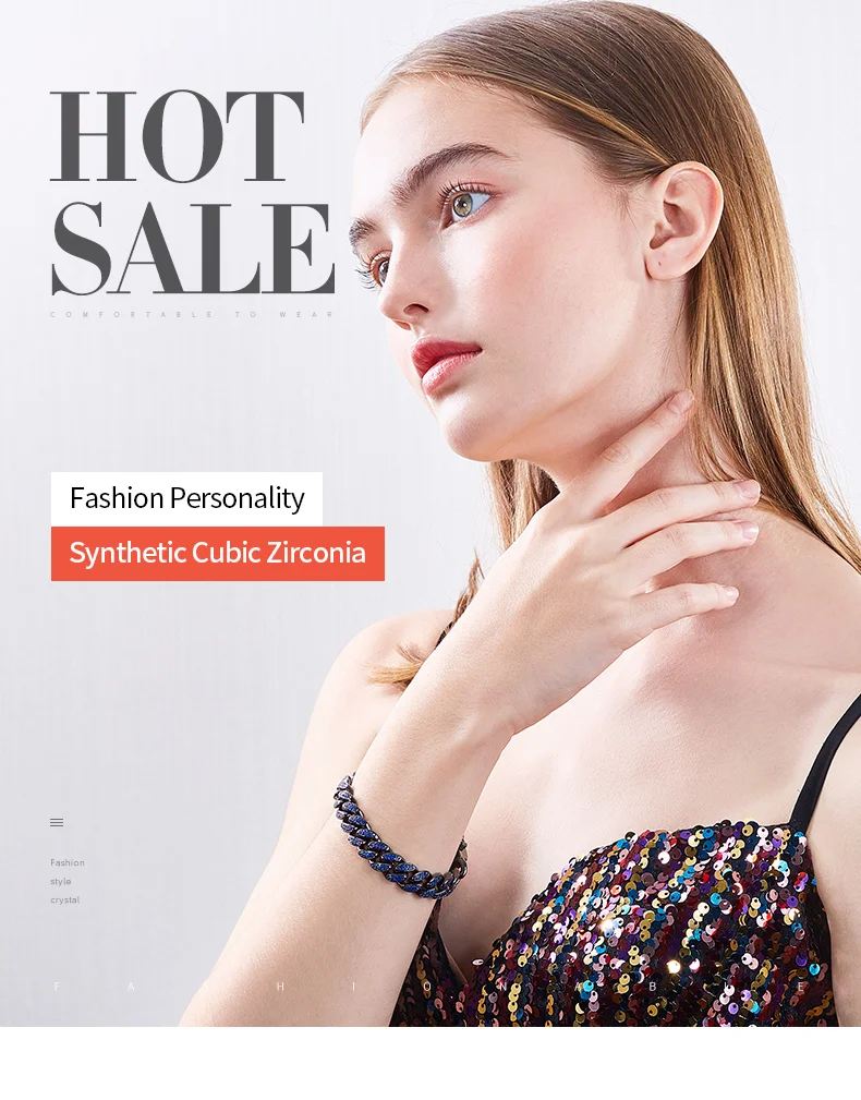 CDE, украшенный кристаллами Swarovski, хип-хоп, циркониевый, Майями, кубинский браслет, хип-хоп ювелирные изделия, браслет-цепочка, ювелирные изделия
