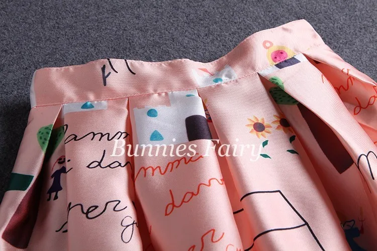 BunniesFairy г. Летняя новая милая плиссированная юбка средней длины с высокой талией и рисунком сердца для девочек расклешенная юбка размера плюс