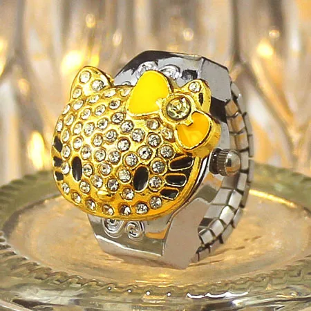 Часы с кольцом Hello Kitty Kawayimeng женские часы кристаллами в виде кота цветные для