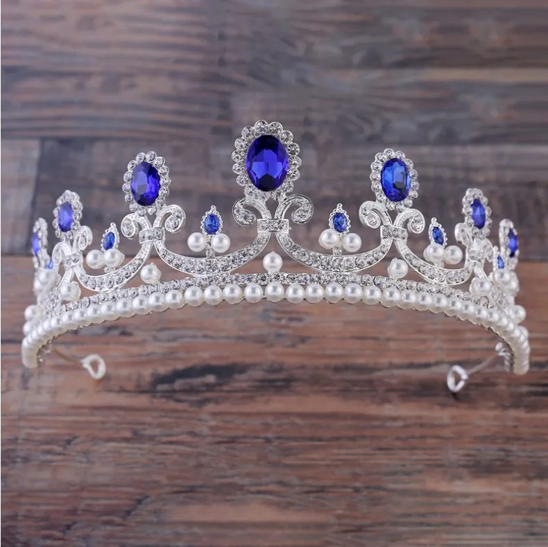 2020 новый стиль барокко синий красный кристалл жемчужная свадебная корона тиара