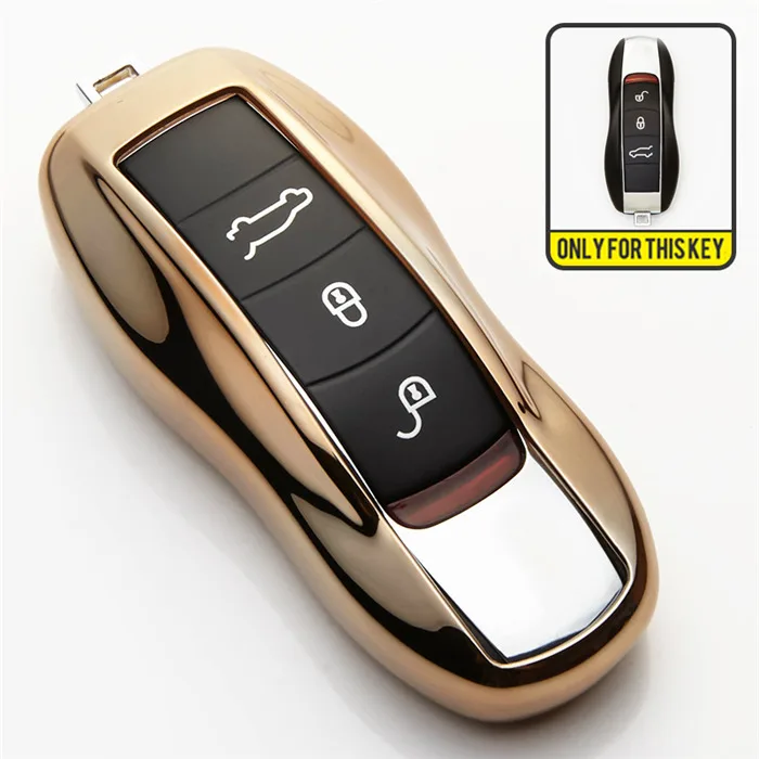 ТПУ автомобиль дистанционного ключа оболочки чехол для Porsche Cayenne 911 996 Panamera Macan автомобиля защитная оболочка авто аксессуары Стайлинг - Название цвета: Gold