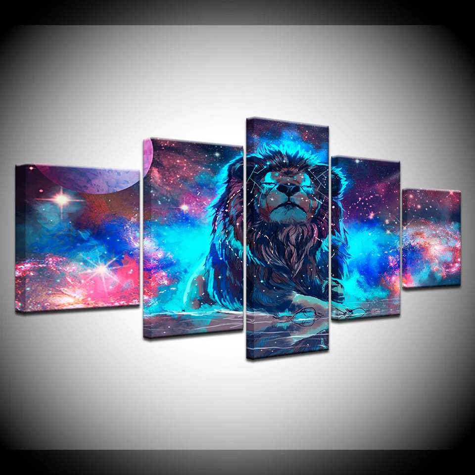 

Canvas Print Painting 5 Panels Large HD Printed Painting Animal Lion Doodle Wall Art Pictures For Living Room Modern Home Decor
