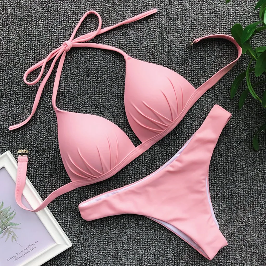 Бикини 2020 Сексуальное Женское бикини однотонный комплект купальник из двух