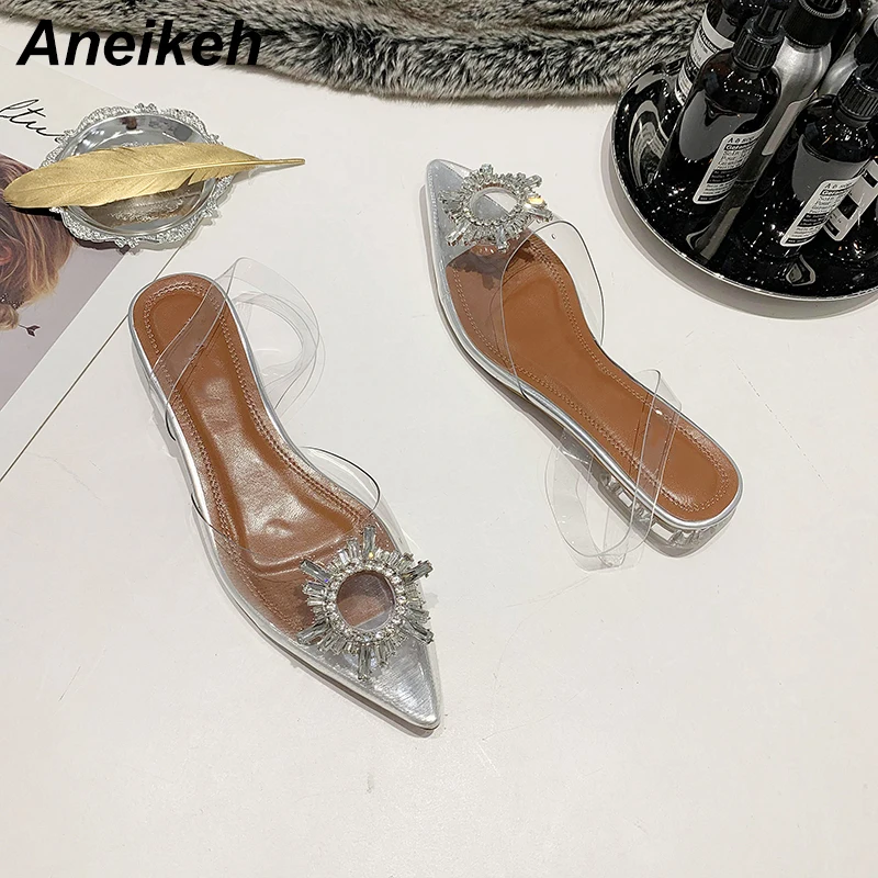 Aneikeh/Новинка года; пикантные женские босоножки; прозрачные босоножки на высоком каблуке из ПВХ; острый носок; Хрустальный цветок со стразами; женская обувь на каблуке