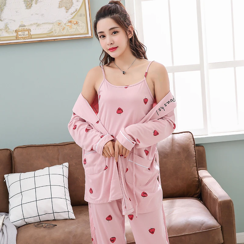 Пижамный комплект WAVMIT 3 шт. осенне-зимний пижамный для женщин | Женская одежда