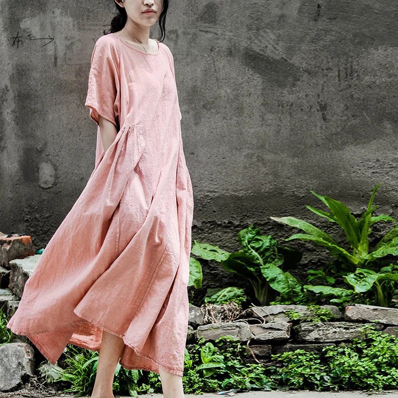 SCUWLINEN 2020 женское летнее платье больших размеров свободное льняное