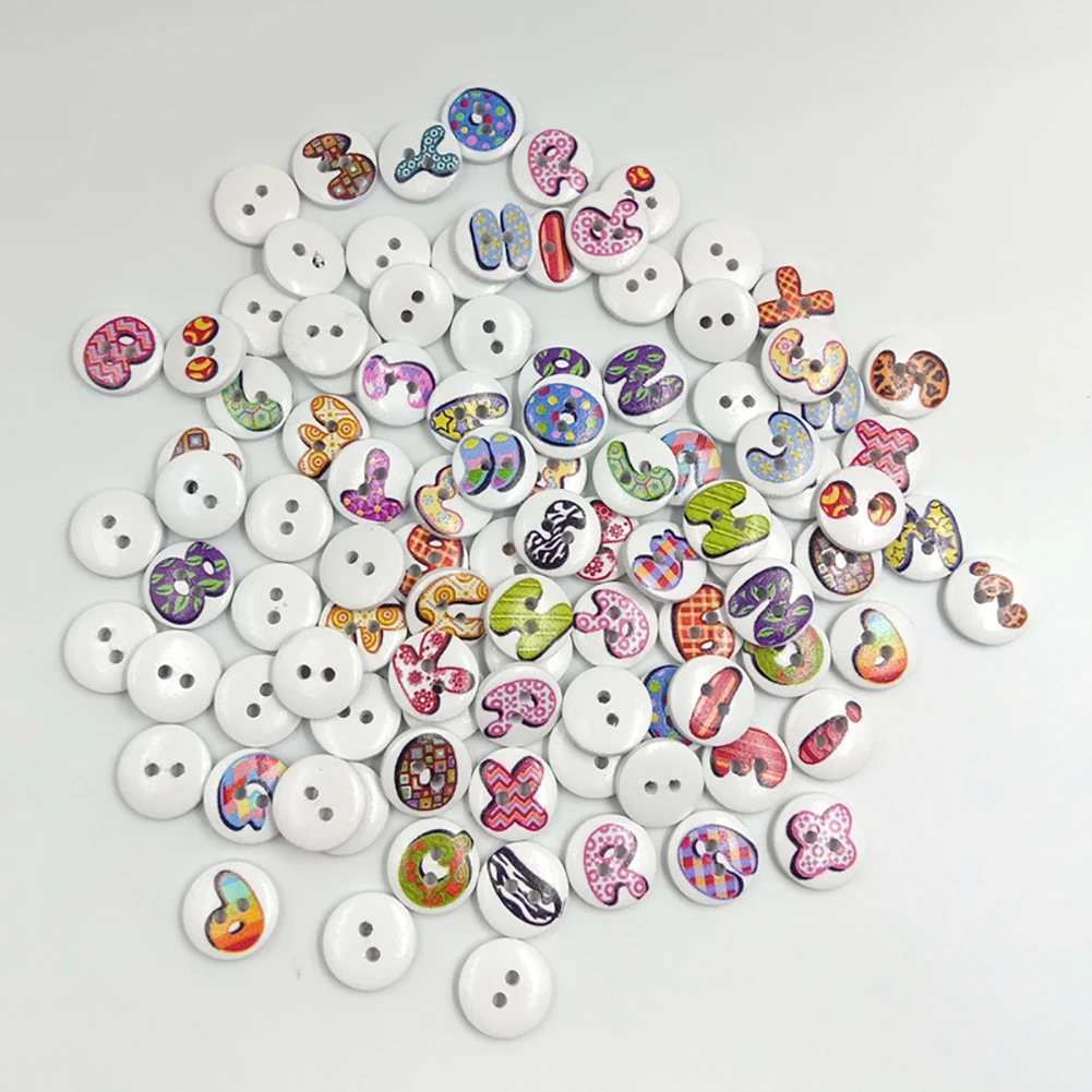 100Pcs Letter Symbol Round Wooden Buttons DIY Sewing Clothes Hand Crafts Decor | Дом и сад