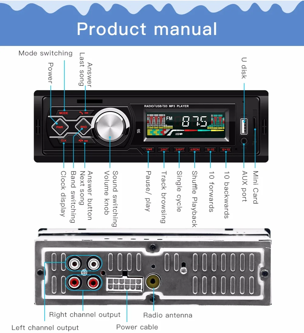 Автомагнитола Bluetooth Handsfree lcd сабвуфер 1 din автомобильный аудио USB/SD/AUX/Mini карта четыре канала пульт дистанционного управления Автомагнитола